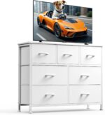 DUMOS TV Stand Dresser for Living Room Bedroom with 7 Fabric Drawer, Entertainment Center Chest Storage Organizer Units for Clothing, Closet, Cabinet, Living Room Furniture, White - Image 2
