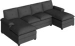 Shintenchi 110" Sectional Couch for Living Room,4 Seat U Shape Couch with Double Chaise,Modular Sofa Couches Sleeper with Thick Cushion & Soft Backrest,Black - Image 8