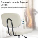 DUMOS Armless Home Office Desk Chair -Small Ergonomic with Low Back Lumbar Support, Height Adjustable PU Leather Computer Task with 360° Swivel Rolling Wheels, for Small Space, Beige White - Image 4