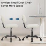 DUMOS Armless Home Office Desk Chair -Small Ergonomic with Low Back Lumbar Support, Height Adjustable PU Leather Computer Task with 360° Swivel Rolling Wheels, for Small Space, Beige White - Image 7