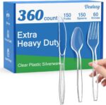 360 Count Extra Heavy Duty Clear Plastic Silverware, 150 Forks, 150 Spoons, 60 Knives, BPA-Free, Heat Resistant, Disposable Plastic Utensils Set, Plastic Cutlery Set, Plasticware Bulk - Image 2