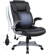 COLAMY High Back Executive Office Chair- Ergonomic Home Computer Desk Leather Chair with Padded Flip-up Arms, Adjustable Tilt Lock, Swivel Rolling Chair for Adult Working Study-Black - Image 2