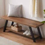 LVB Industrial Entryway Bench, Wood and Metal Storage Bench for Living Dining Room, Farmhouse Indoor Entry Way Shoe Benches Seat, Rustic Oak, 47 Inch Long - Image 4