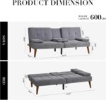 COLAMY Futon Sofa Bed-Fabric Small Couch, Small Lounge Convertible with 2 Cup Holders, Removable Soft Armrest, Adjustable Backrest for Dorm/Bedroom/College - Image 4