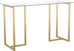 Martha Stewart Eli Home Office Desk with Glass Top and Steel Frame, Polished Brass - Image 2
