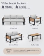 ZANDOR Outdoor Aluminum Patio Furniture - 1 Pcs 3-Seat, All-Weather Metal Modern Outside Sofa with Washable Thick Cushion for Garden/Backyard/Porch, Grey - Image 3