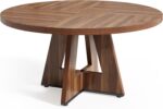 LITTLE TREE Round Dining Table for 4-6 People, 47 Inches Dining Room Table with Wooden Pedestal Base, Brown Dinner Tables, Circle Kitchen Tables for Dining Room, Kitchen, Living Room(Table Only) - Image 9