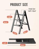 WOA WOA 3 Step Ladder, Foldable Step Stool, Aluminum Lightweight Ladder for Home Kitchen Closet, Anti-Slip Pedals, Ease of Folding, Portable, 300lbs Capacity - Black - Image 7