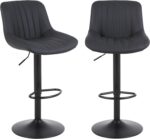 Bar Stools Set of 2, Swivel Counter Height Barstools with Back, Adjustable PU Leather Bar Chairs, Modern Armless Kitchen Island Stool, Black - Image 2
