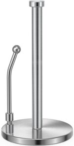 SMARTAKE Paper Towel Holder, Paper Towel Dispenser Standing Weighted Base Non Slip, Spring Arm for Easy Tear, Stainless Steel Paper Towel Holder for Home Kitchen Countertop Tabletop, Silver - Image 2