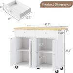 SUNLEI Kitchen Island with Storage, Rolling Kitchen Island Cart with Wheels & Drop Leaf & Towel Rack & 2 Drawers, Portable Island Table for Kitchen, White - Image 3