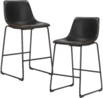 Sweetcrispy Counter Height Bar Stools Set of 2, 26 inch Height Stool Faux Leather Barstools with Back, Armless Kitchen Island Countertop Comfortable Modern Chairs with Metal Legs - Classic Black - Image 2