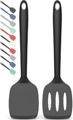 Coukre 2 Pack Silicone Spatula Set, High Heat Resistant, BPA Free Kitchen Spatula, Solid & Slotted Turner for Non-Stick Pans, Sautéing, and Flipping (2, PureBlack) - Image 2