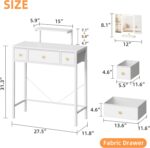 Small Makeup Vanity Desk with 3 Fabric Drawers, Vanity Table 11.8" D x 27.5" W with Mirror and Lights and Height-Adjustable Stand, Vanity for Girls Gifts, Bedroom and Small Spaces, White - Image 6