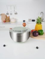 Stainless Steel Salad Spinner, Lettuce Spinner with Drain, Non-Slip Base, Stop Button, Vegetable Dryer, BPA Free, 5.3 Qt - Image 8