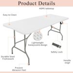 Set of 2 Folding Tables with Carrying Handle Lightweight Rectangular Portable Plastic Camping Table Steel Legs for Party, Dining, Wedding, Events, Picnic Indoor, Outdoor (6FT, White) - Image 4