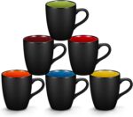 6 Pack Porcelain Coffee Mugs Set, 12 Ounces Ceramic Coffee Mugs, Matte Black Coffee Mug, Restaurant Cups for Coffee, Tea, Cappuccino, Cocoa, Cereal, Black outside and Colorful inside - Image 2