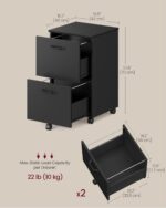VASAGLE 2-Drawer File Cabinet, Small Rolling Filing Cabinet for Home Office, Printer Stand, for A4, Letter-Size Documents, 15.7 x 16.5 x 27.6 Inches, Matte Black UOFC040B16 - Image 4