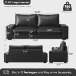 Faux Leather Couch, Mid Century Modern Comfy Loveseat Sofa with Wide Arm, Side Pockets, Solid Wooden Frame for Office, Living Room and Bedroom, 2 Seater (Black, 71.25 Inches) - Image 3