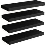 Fixwal Floating Shelves for Wall, Wall Mounted Rustic Wood Shelves for Bathroom, Living Room, Bedroom and Kitchen, Wall Shelves for Storage,Books,Room Decor (Black, Set of 4, 15.8 Inch) - Image 2