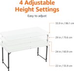 Amazon Basics 4 Foot Rectangular Folding Dining Table, 4 Adjustable Height Settings with Carrying Handle, Indoor & Outdoor, White, 47.8 x 23.9 x 33.9 in - Image 4