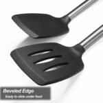 2 Pack Spatulas, Solid & Slotted Silicone Spatula Set, Stainless Steel Handle Coated with Silicone, Non Stick Turners, Heat Resistant Rubber Spatulas for Fish, Eggs, Pancakes, WOK, Black - Image 8