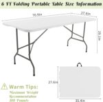2 Pack 6 FT Folding Tables White Foldable Table, Fold-in-Half with Carrying Handle Portable Plastic Rectangular Table for Party, Dining, Wedding, Camping, Picnic, Indoor Outdoor Events - Image 3
