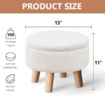 Wimarsbon Storage Ottoman, Modern Round Footrest with Soft Padded Seat, Teddy Velvet Footstool with Wood Legs, Accent Small Table or Plant Stand for Hallway, Living Room (Cream) - Image 4