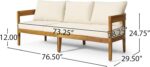 Christopher Knight Home Brooklyn Outdoor 3 Seater Sofa with Cushions - Acacia Wood - Teak/Beige - Image 4