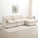 ROWHY Oversized Modular Sectional Sofa with Movable Ottoman, 112 Inch 4 Seat Modern Corduroy Sofa Set, Convertible L Shaped Couch for Living Room and Office, Beige - Image 2