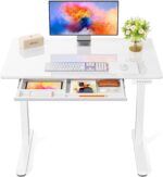 Marsail Glass Electric Standing Desk with Drawer, 40 x 24 Inches Height-Adjustable Desk, One-Piece Tempered Glass Top, Ergonomic Home Office Sit Stand Desk with 4 Preset Heights, White - Image 2