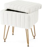 Sweetcrispy Vanity Stool Chair with Storage, 18.9”H x 16”L x 12.2”W Ottoman Chair Faux Fur Soft Padded Makeup Footstools Seat with 4 Metal Legs Anti-Slip Adjustable Feet for Make Up, White - Image 2