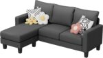 JUMMICO Couch for Small Living Room, 73" Small Sofa with Reversible Ottoman, 3 Seat L-Shaped Sofas, Comfy Couches for Apartment (Linen Fabric, Dark Grey) - Image 8