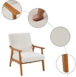 Karl home Mid-Century Accent Chair Modern Retro Leisure Chair with Solid Wood Frame Upholstered Teddy Fleece Fabric Single Sofa Armchair for Living Room, Bedroom, Balcont, Creamy-White - Image 6