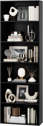 FOTOSOK 6-Tier Open Bookcase and Bookshelf, Freestanding Display Storage Shelves Tall Bookcase for Bedroom, Living Room and Office, Black - Image 2