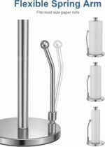 SMARTAKE Paper Towel Holder, Paper Towel Dispenser Standing Weighted Base Non Slip, Spring Arm for Easy Tear, Stainless Steel Paper Towel Holder for Home Kitchen Countertop Tabletop, Silver - Image 5