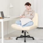 Orange Factory Criss Cross Chair Wheels Wide Cross Legged Office Desk Vanity Chair Comfy Fabric Armless Adjustable Swivel for Home Computer Task (Beige) - Image 4