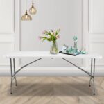 Sweetcrispy 6ft Plastic Folding Table Outdoor Indoor Heavy Duty Portable Desk with Carrying Handle for Camping Picnic Party - Image 8