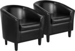 Yaheetech Barrel Chairs Set of 2, Faux Leather Club Armchairs, PU Leather Accent Chairs with Soft Padded Seat for Living Room Bedroom Waiting Reading Room, Black - Image 2