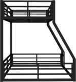 Twin XL Over Queen Bunk Bed Frame with Noise Reduced Design, Heavy Buty Floor Bunk Bed Twin XL Over Queen Bunk Beds with Build in Ladder for Adults, Teens(Black Floor Bunk Bed) - Image 7