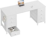 White Computer Desk with Drawers on Both Sides for Home Office, 55 inch Girls Teens Desks with Storage Writing Study Table for Bedroom, Makeup Vanity Desks Without Mirror,8 Fabric Drawer - Image 2