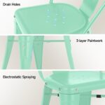 Metal Dining Chairs Set of 4 Stackable Side with Back 18 Inch Indoor Outdoor Use Industrial Classic Vintage Metal for Kitchen Restaurant Bistro Cafe Bar, Mint Green - Image 7