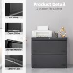 2 Drawer File Cabinet, File Cabinets for Home Office, Printer Stand, File Cabinet with Lock, Lateral Filing Cabinet for A4/Letter/Legal Size File Folders, Assembly Required(Black) - Image 5
