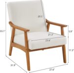 Karl home Mid-Century Accent Chair Modern Retro Leisure Chair with Solid Wood Frame Upholstered Teddy Fleece Fabric Single Sofa Armchair for Living Room, Bedroom, Balcont, Creamy-White - Image 3