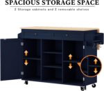 HLR Kitchen Island On Wheels, Blue Rolling Kitchen Island Cart with Solid Wood Drop Leaf Prep Table, Barn Door Kitchen Islands with Storage Cabinet and Tower Rack, Island Table for Kitchen - Image 6