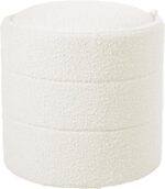 HomePop Storage Round Ottoman with Removable Lid Home Décor|Upholstered Round Foot Rest Ottoman - Cream Boucle - Image 2