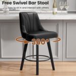 Counter Height Swivel Bar Stool, 24" Upholstered PU Leather Barstools Set of 4, Counter Stool Chair with Back & Solid Wood Legs for Kitchen Island Dining Room (Black) - Image 6