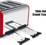 Toaster 4 Slice, KitchMix Bagel Stainless Toaster with LCD Timer, Extra Wide Slots, Dual Screen, Removal Crumb Tray (Red) - Image 8