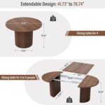 41 in-78 in Extendable Dining Room Table for 4-8, Round Expandable Kitchen Table with Fluted Base, Modern Farmhouse Oval Dinner Tables for Dining Room Kitchen Living Room (Walnut) - Image 3