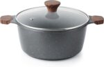 SENSARTE Nonstick Stock Pot with Lid, 4.5 Quart Induction Cooking Pot with Tempered Glass Lid, Stew Pot with Swiss Nonstick Granite Coating, Pasta Casserole, Free of Intentionally Added PFOA, Gray - Image 2